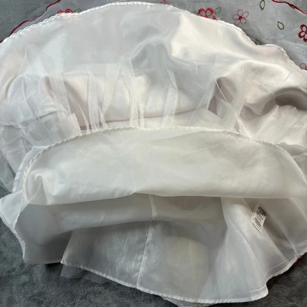 Youngland Girls White Red Floral Embroidered Dress Ribbon‎ Bow Party Size 5